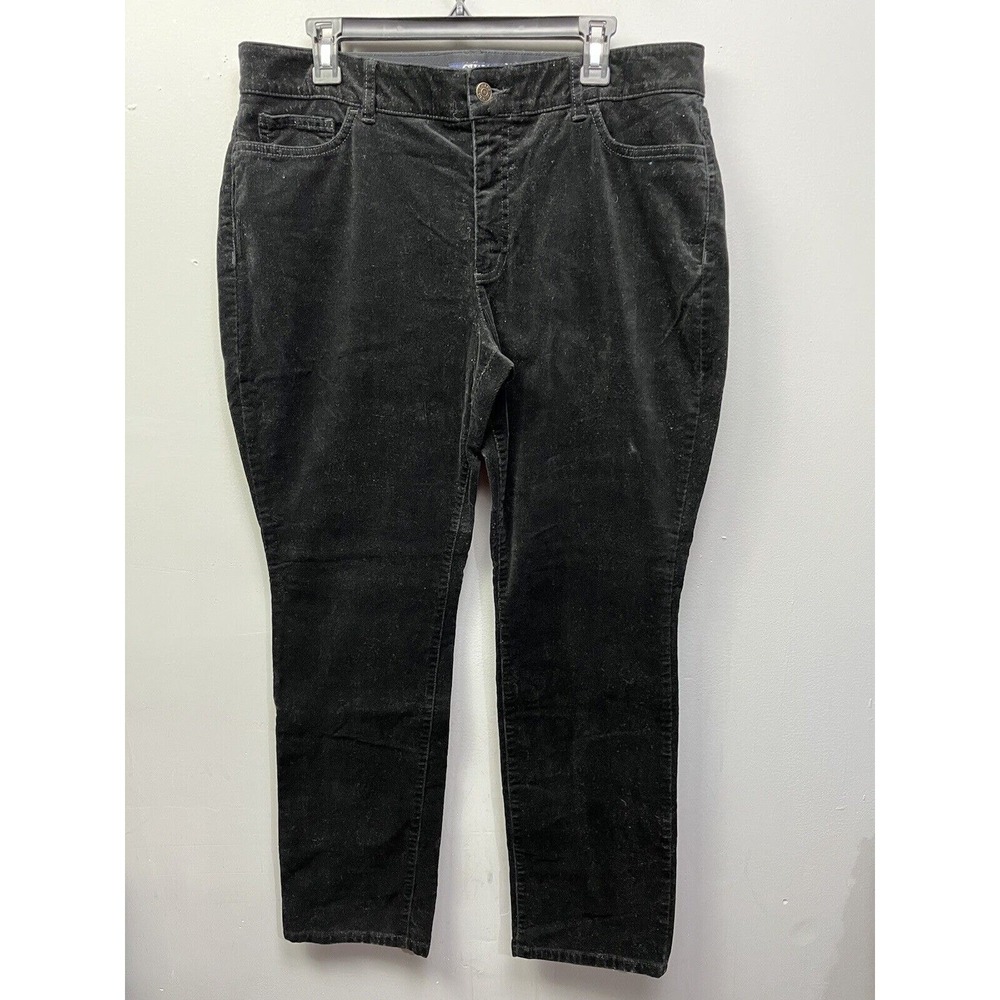 Chaps Corduroy Pants Women 16 Black Straight Leg High Rise Stretch 5-Pocket